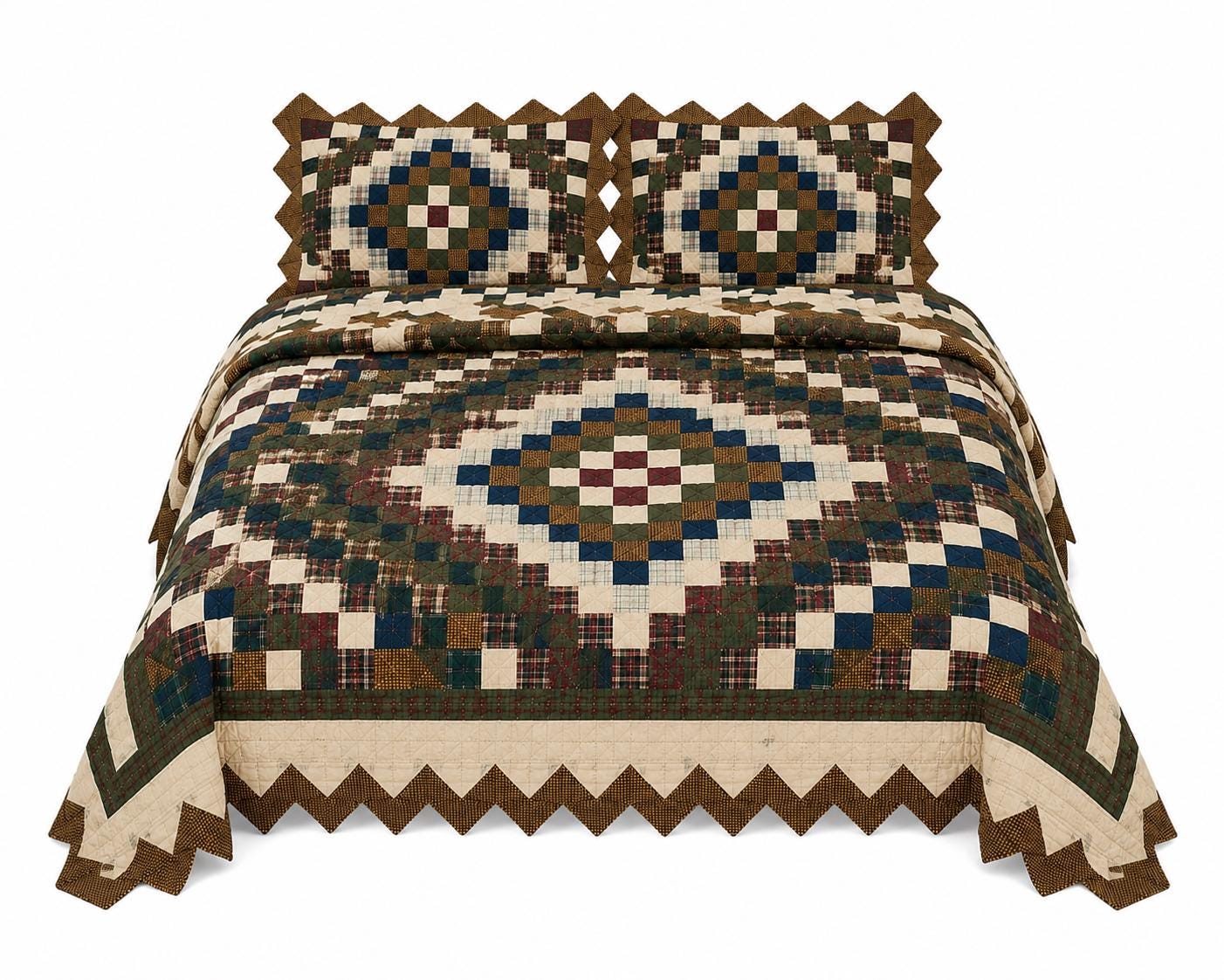 Make to order: Trip Around the World Zig Zag Hand Quilted Bedspread Quilt, Country Patchwork  Bedding by HOME HEART BRANDS (Made in India)