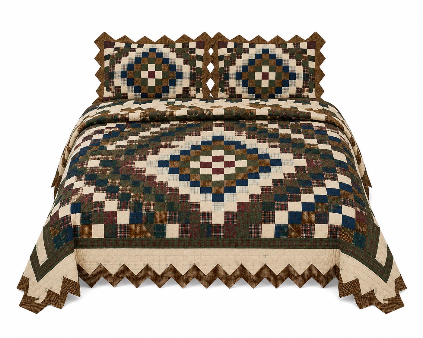 Make to order: Trip Around the World Zig Zag Hand Quilted Bedspread Quilt, Country Patchwork Bedding by HOME HEART BRANDS (Made in India)