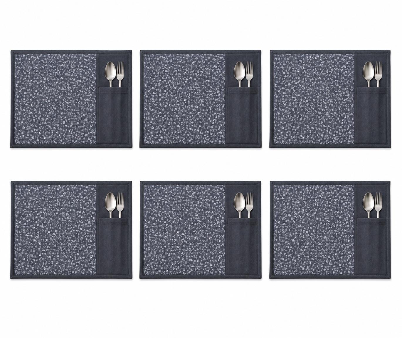 Denim Floral Placemat with Cutlery Pocket reversible Table runner, Trivet, placemat & Table toppers design by HOME HEART Brands