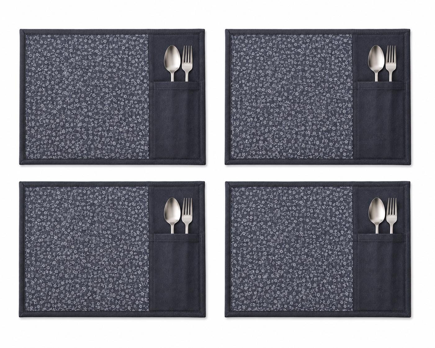 Denim Floral Placemat with Cutlery Pocket reversible Table runner, Trivet, placemat & Table toppers design by HOME HEART Brands