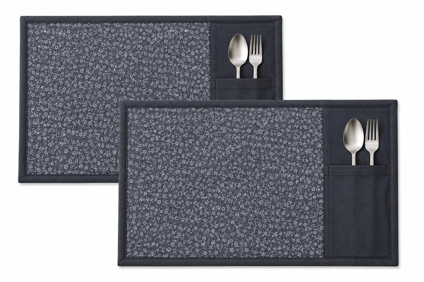 Denim Floral Placemat with Cutlery Pocket reversible Table runner, Trivet, placemat & Table toppers design by HOME HEART Brands