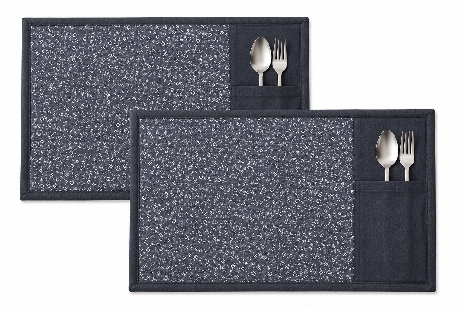 Denim Floral Placemat with Cutlery Pocket reversible Table runner, Trivet, placemat & Table toppers design by HOME HEART Brands