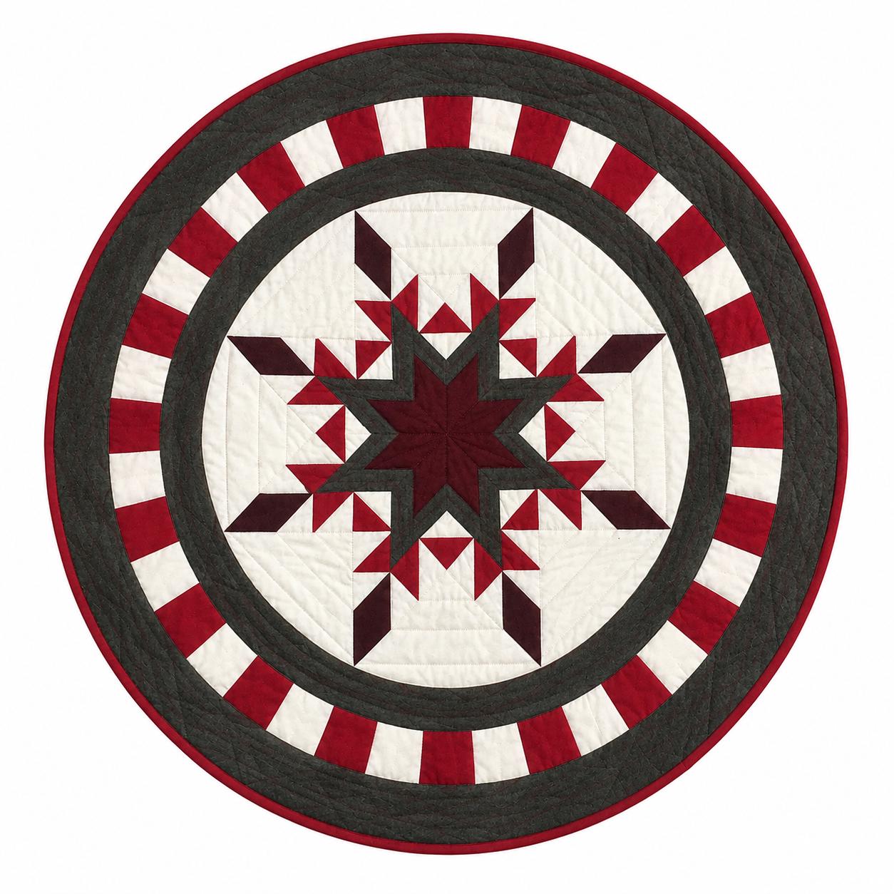 Handmade Hand Quilted Feathered Star Round Table Topper  Patchwork Plaid Quilt | Country Farmhouse Decor | Home Heart Brands | Made in India