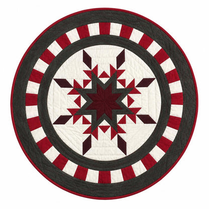Handmade Hand Quilted Feathered Star Round Table Topper  Patchwork Plaid Quilt | Country Farmhouse Decor | Home Heart Brands | Made in India