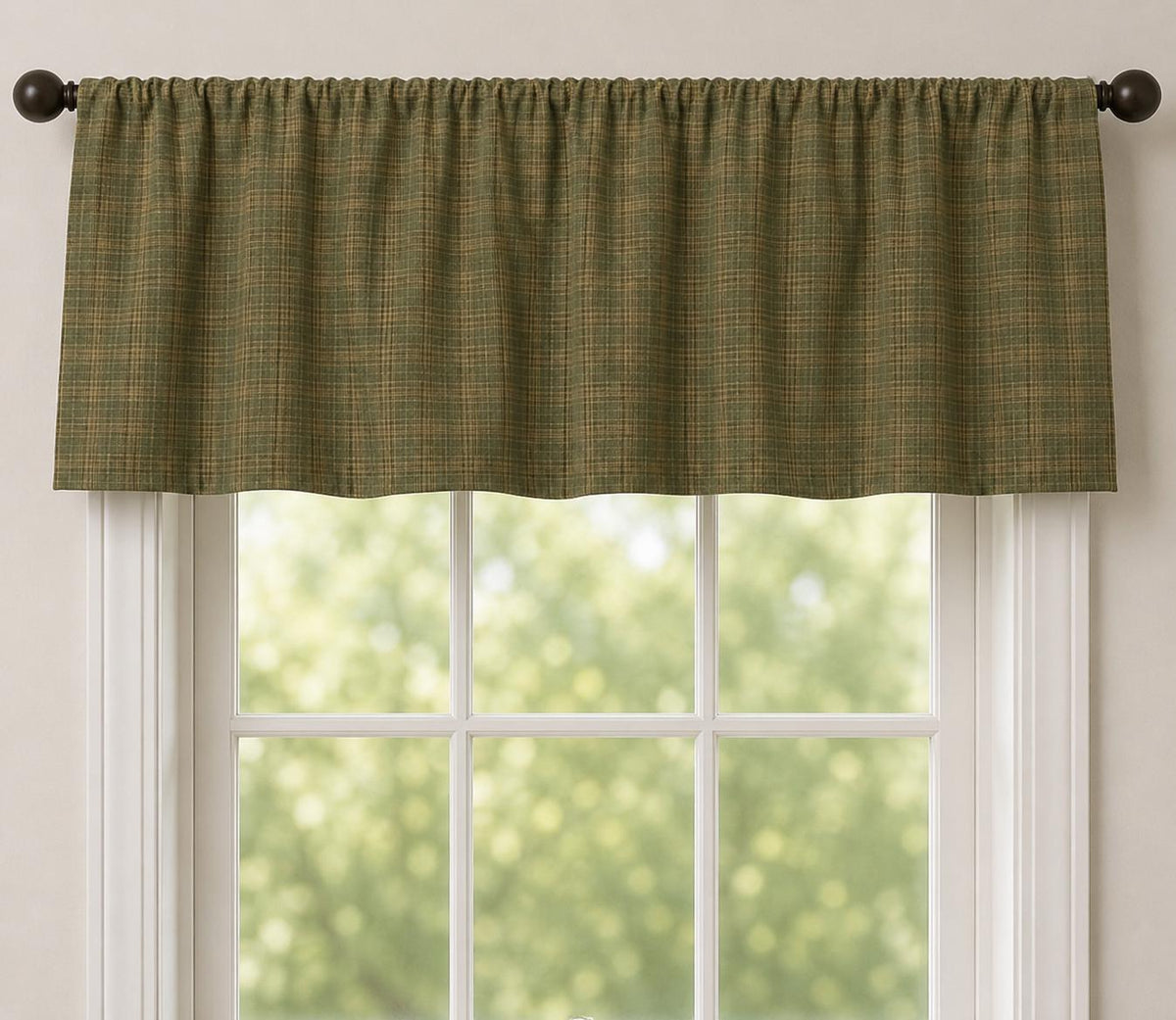 Heritage Green Plaid Window Valance 17"x73" Farmhouse Country Curtain Topper, Kitchen Window Treatment by HOME HEART BRANDS (Made in India)
