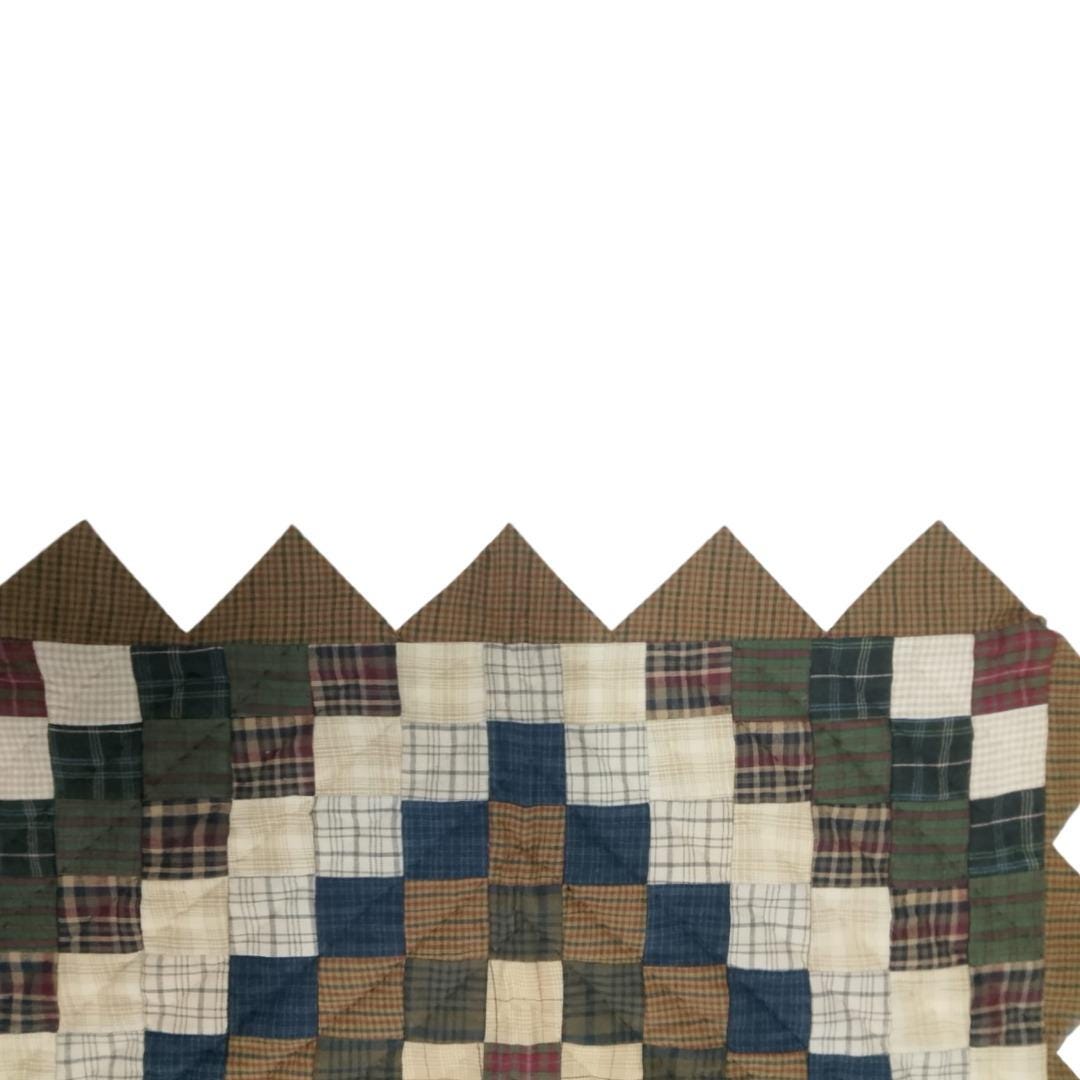 Hand made Hand quilted Throw Quilt, Table Topper Trip Around the World plaid calico zig zag quilt by Home Heart brands (Made in India)