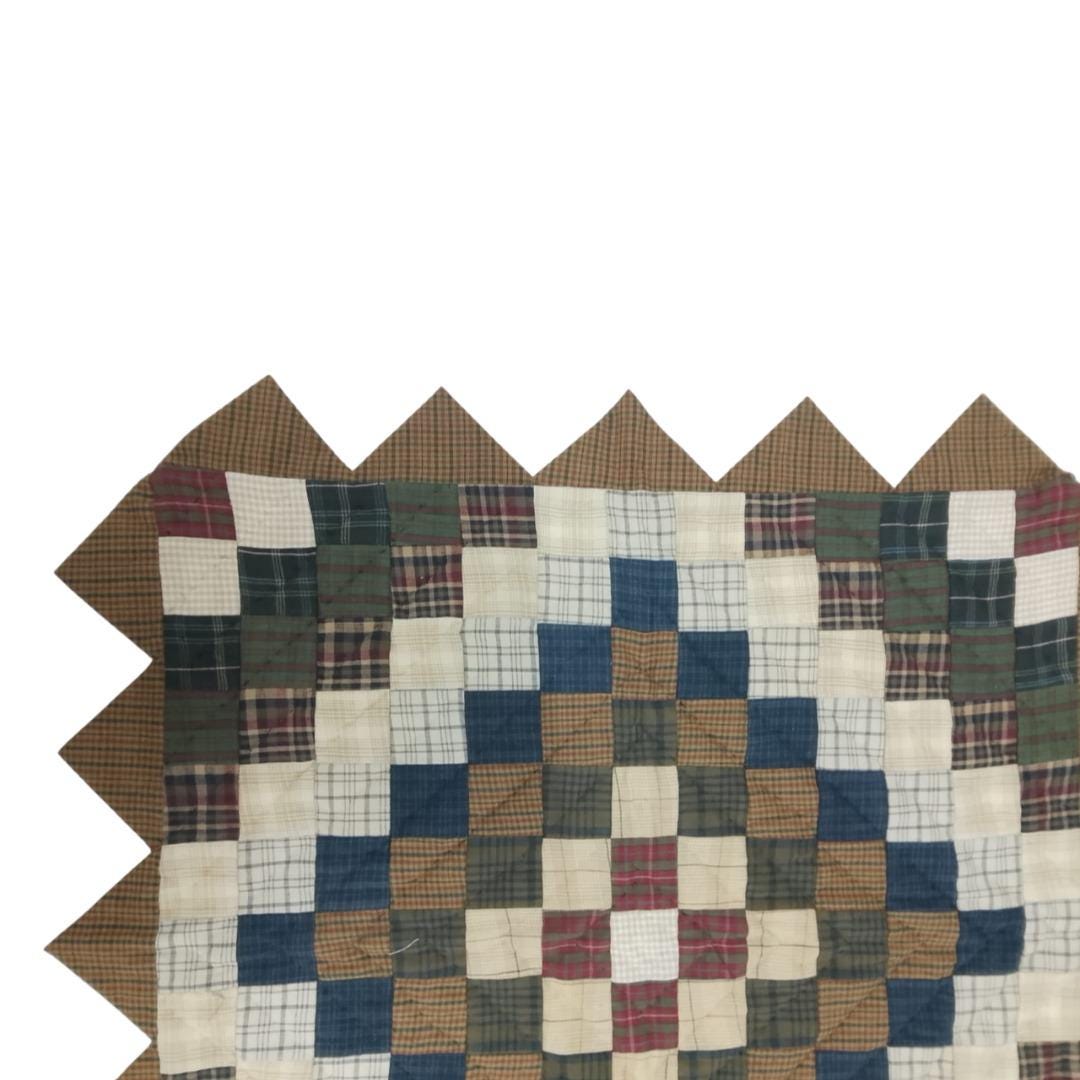 Hand made Hand quilted Throw Quilt, Table Topper Trip Around the World plaid calico zig zag quilt by Home Heart brands (Made in India)