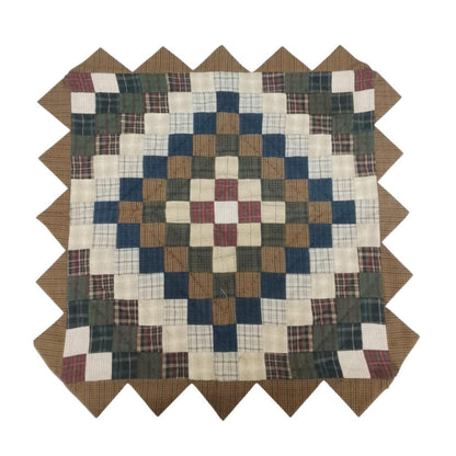 Hand made Hand quilted Throw Quilt, Table Topper Trip Around the World plaid calico zig zag quilt by Home Heart brands (Made in India)
