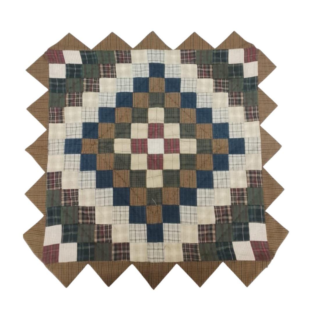 Hand made Hand quilted Throw Quilt, Table Topper Trip Around the World plaid calico zig zag quilt by Home Heart brands (Made in India)