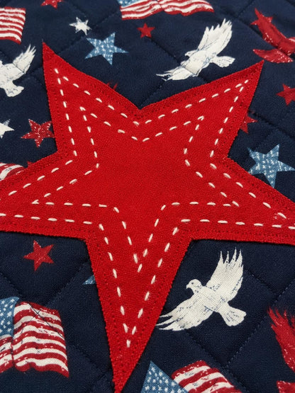 Patriotic Stars & Flags Quilted Table Runner / Wall Hanging, 14"x46" Americana Farmhouse Décor by HOME HEART BRANDS (Made in India)