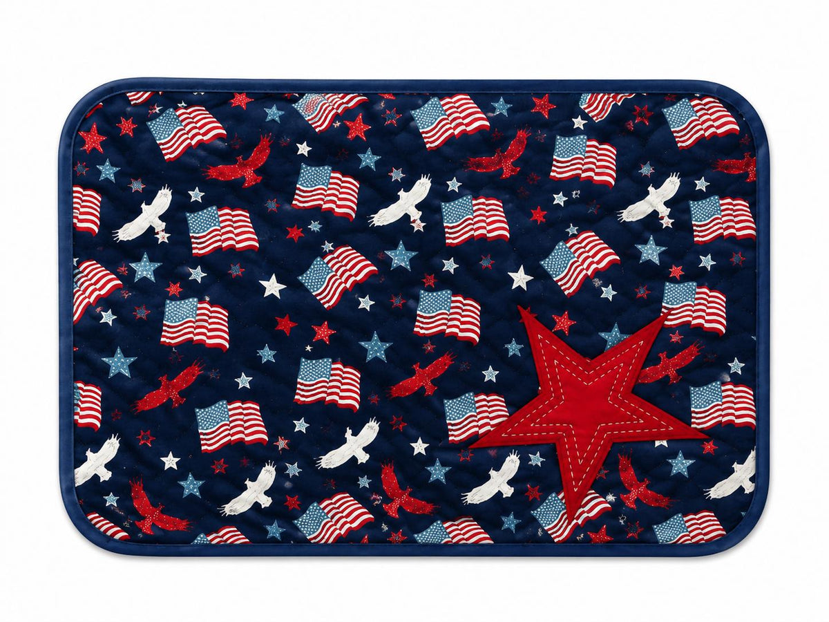 Patriotic Star Quilted Placemat 14"x19" size ,Americana farmhouse mat, Country USA Flag Dining Décor by Home Heart Brands (Made in India)