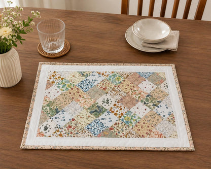 Vintage Calico Floral Quilted Placemats, Patchwork Farmhouse Table Mats, Country Cottage Dining Decor by HOME HEART Brands (Made in India)”