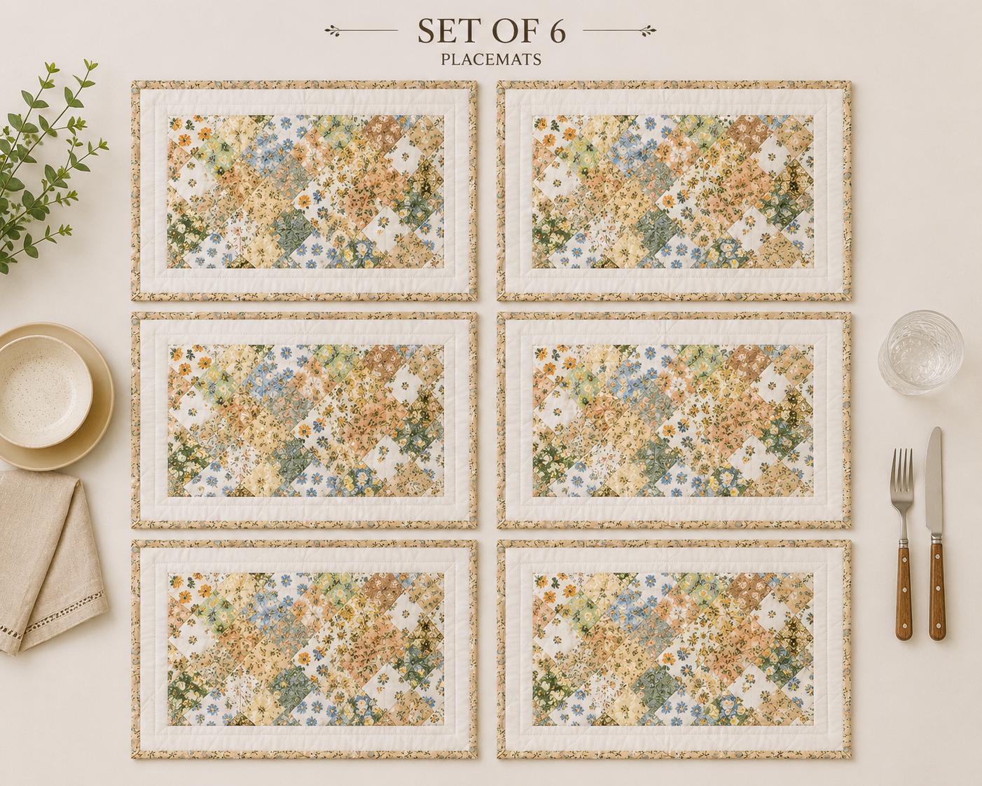 Vintage Calico Floral Quilted Placemats, Patchwork Farmhouse Table Mats, Country Cottage Dining Decor by HOME HEART Brands (Made in India)”