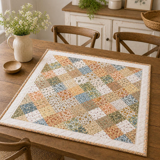 Vintage Calico Floral Table Topper Wall Hanging, Patchwork Farmhouse Quilt Decor Hand Made by HOME HEART Brands( Made In India)