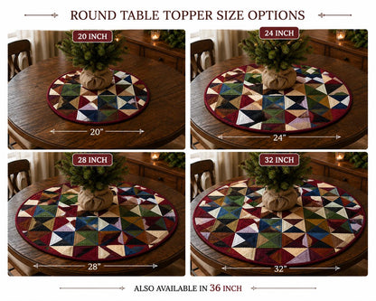 Primitive Pinwheel Hand Quilted Round Table Topper, Farmhouse Patchwork Table Mat, Country Rustic Quilt Centerpiece, Primitive Home Decor