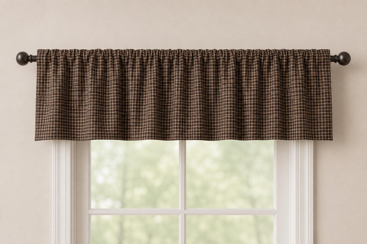 Primitive Plaid Window Valance Farmhouse Rod Pocket Curtain Valance with Khaki Lining Rustic Country Heritage Plaid Collection Made in India