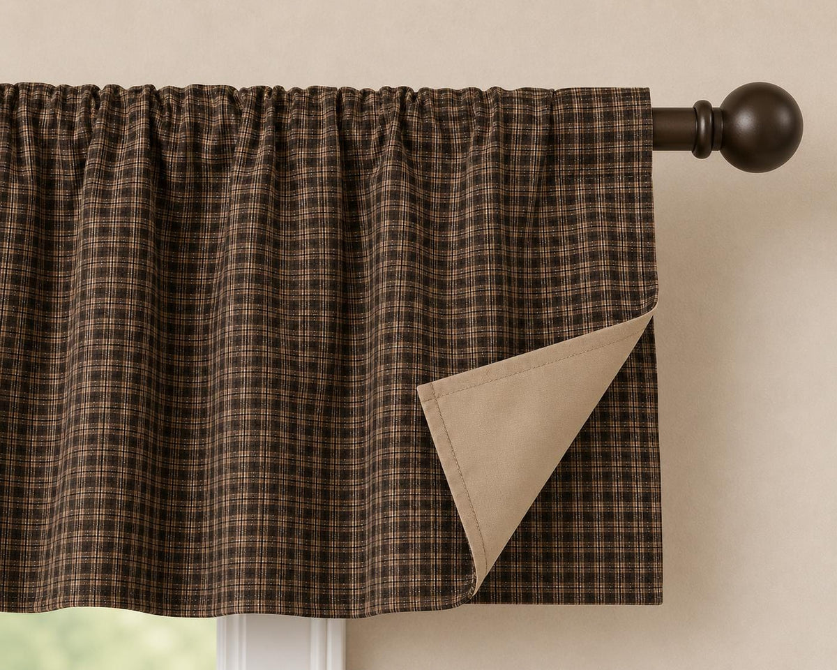 Primitive Plaid Window Valance Farmhouse Rod Pocket Curtain Valance with Khaki Lining Rustic Country Heritage Plaid Collection Made in India