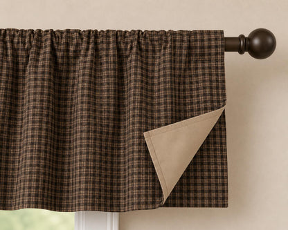 Primitive Plaid Window Valance Farmhouse Rod Pocket Curtain Valance with Khaki Lining Rustic Country Heritage Plaid Collection Made in India