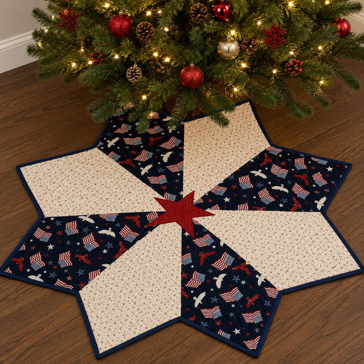 Patriotic Star Table Topper, Americana Quilted Farmhouse Centerpiece, USA Flag Country Table Décor by Home Heart Brands ( Made in India)