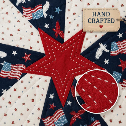 Patriotic Star Table Topper, Americana Quilted Farmhouse Centerpiece, USA Flag Country Table Décor by Home Heart Brands ( Made in India)