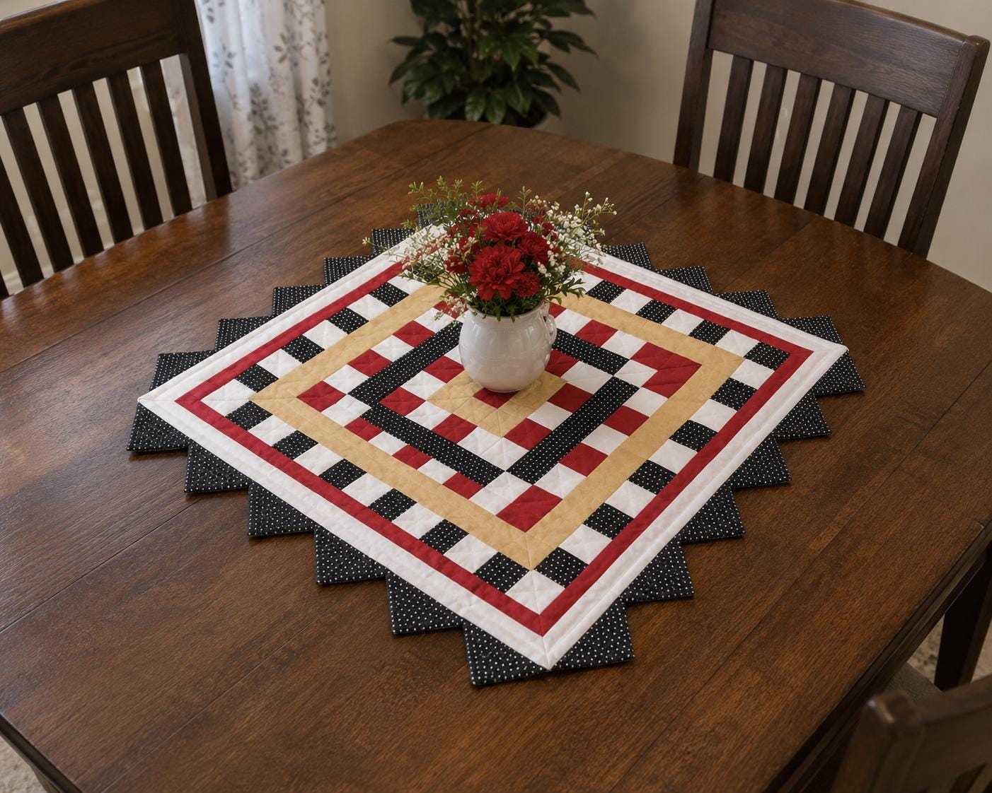 Patriotic Star Table Topper Primitive Farmhouse Wall Hanging Americana Country Decor zig zag quilt by Home Heart brands (Made in India)