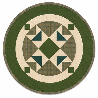 Primitive Flying Geese Green Plaid Round Table Topper, Tree Mat, Christmas Tree Skirt, Hand Quilted by Home Heart Brands (Made in India)