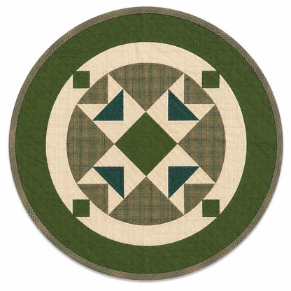 Primitive Flying Geese Green Plaid Round Table Topper, Tree Mat, Christmas Tree Skirt, Hand Quilted by Home Heart Brands (Made in India)