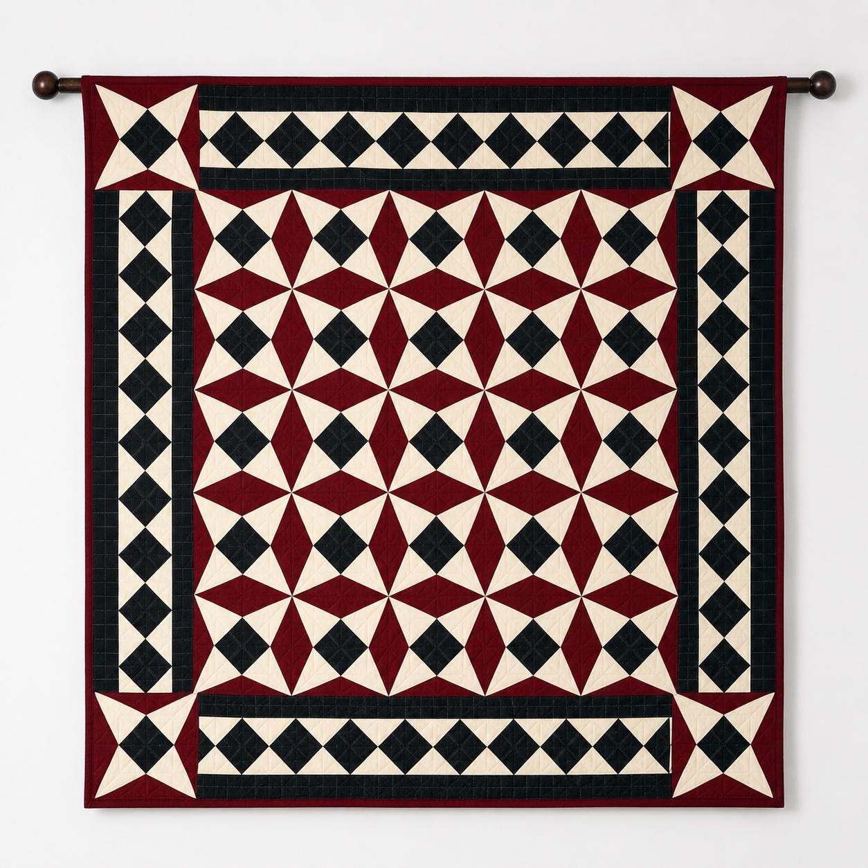 Primitive Spinning Wheel Quilt Hand Quilted Wall Hanging & Table Topper Plaid Country quilt decor by Home Heart Brands (Made in India)