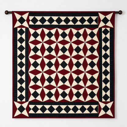 Primitive Spinning Wheel Quilt Hand Quilted Wall Hanging & Table Topper Plaid Country quilt decor by Home Heart Brands (Made in India)
