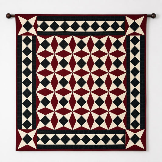 Primitive Spinning Wheel Quilt Hand Quilted Wall Hanging & Table Topper Plaid Country quilt decor by Home Heart Brands (Made in India)