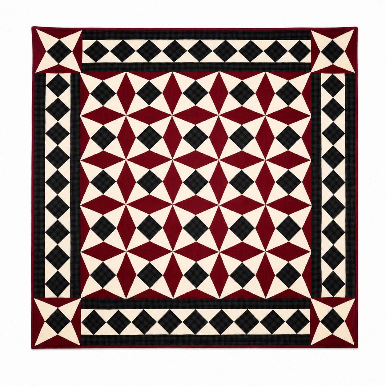 Primitive Spinning Wheel Quilt Hand Quilted Wall Hanging & Table Topper Plaid Country quilt decor by Home Heart Brands (Made in India)