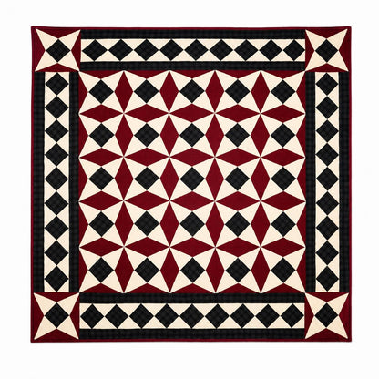 Primitive Spinning Wheel Quilt Hand Quilted Wall Hanging & Table Topper Plaid Country quilt decor by Home Heart Brands (Made in India)