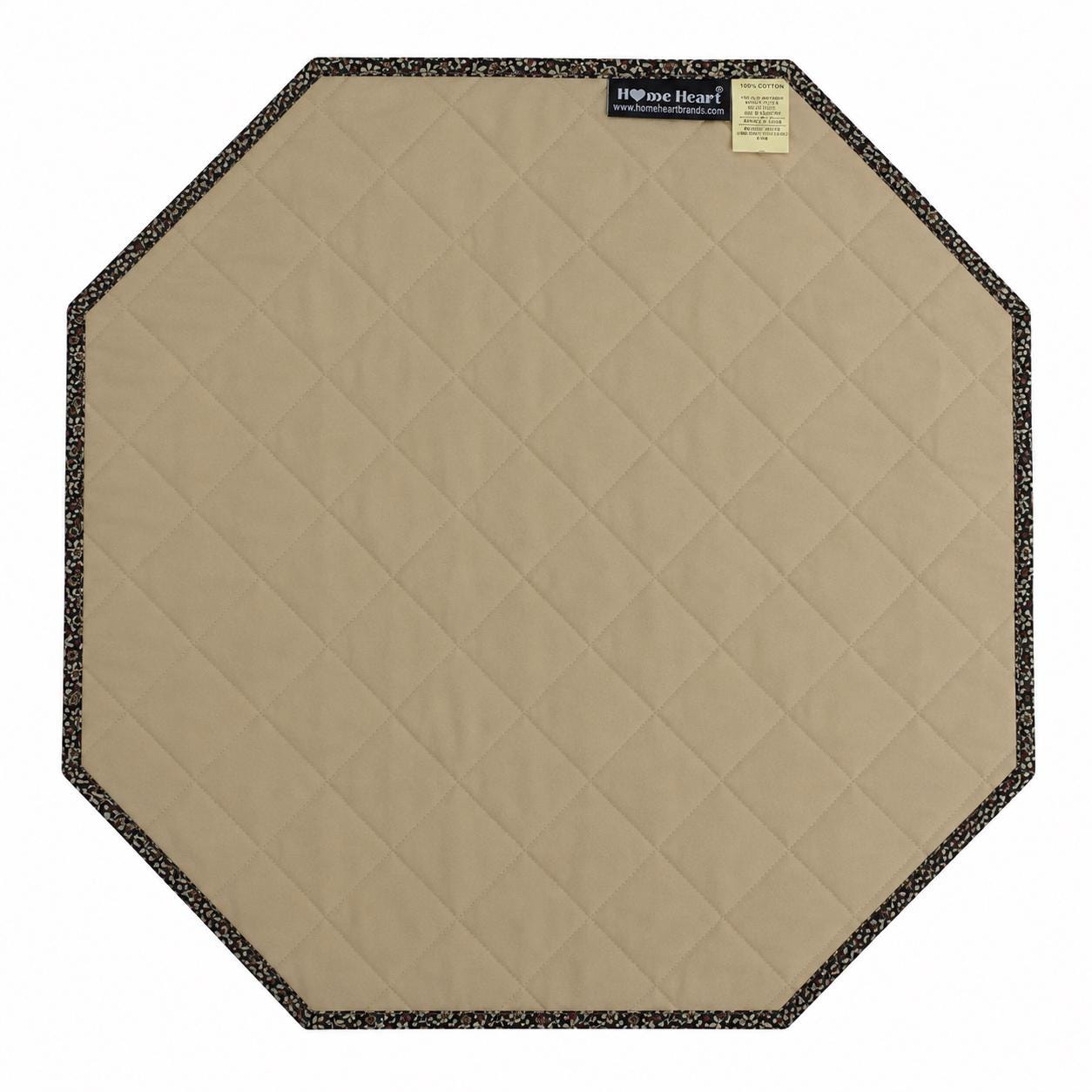 Primitive Calico Floral Green Multi Square Quilted Octagon Table Topper Tree Mat  Farmhouse Centerpiece by Home Heart Brands (Made in India)