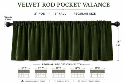 Luxury olive green Velvet Rod Pocket Window Valance Curtain Valance Farmhouse Velvet Kitchen Window Treatment Home Heart Collection