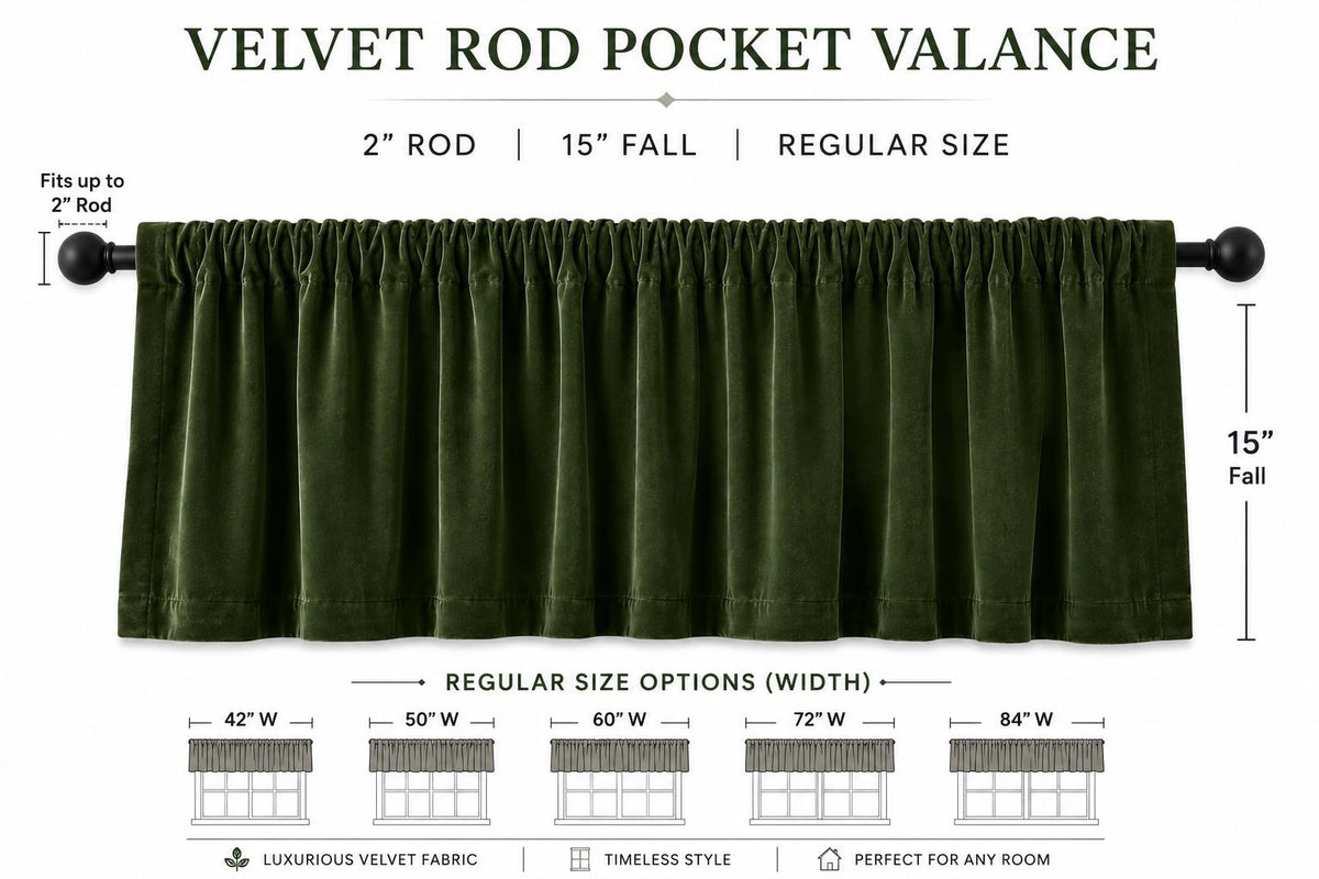 Luxury olive green Velvet Rod Pocket Window Valance Curtain Valance Farmhouse Velvet Kitchen Window Treatment Home Heart Collection