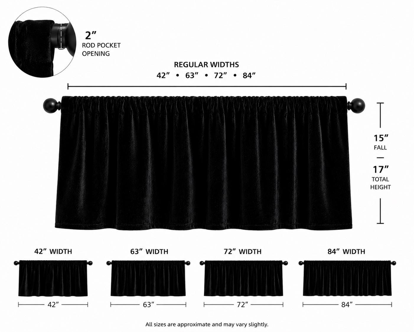 Luxury Black Velvet Rod Pocket Window Valance Curtain Valance Farmhouse Velvet Kitchen Window Treatment Home Heart Collection