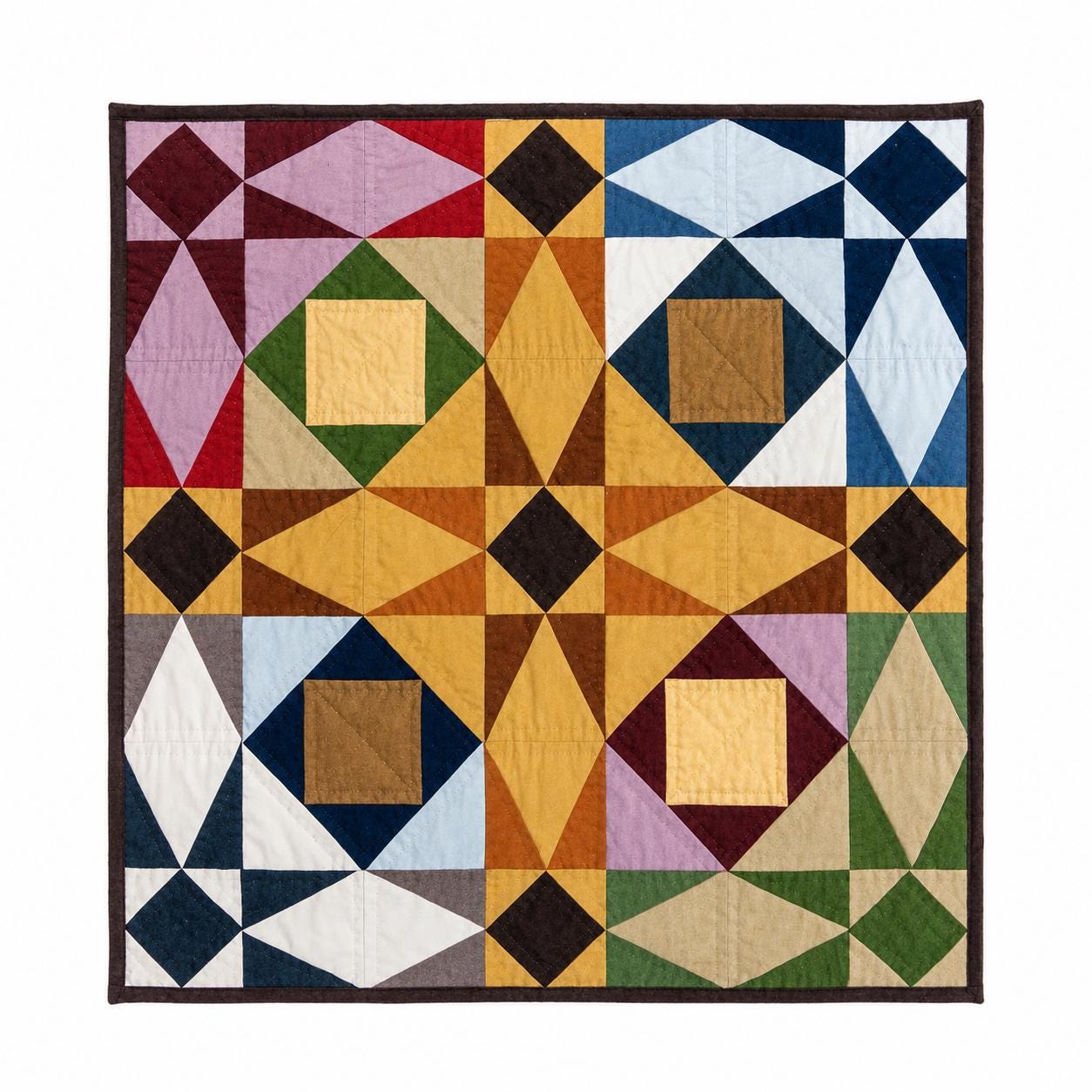 Primitive Patchwork Star Quilted Square Table Topper, Tree Mat , Wall Hanging Farmhouse Geometric Decor by Home Heart Brands (Made in India)