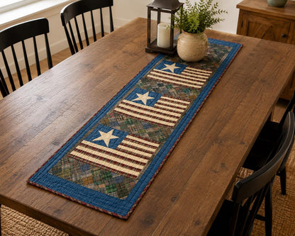 Primitive Old Glory Americana Flag 16"x50" Quilted Table Runner, Table Toppers & Wall Hanging by Home Heart Brands (Made in India)