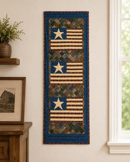 Primitive Old Glory Americana Flag 16"x50" Quilted Table Runner, Table Toppers & Wall Hanging by Home Heart Brands (Made in India)