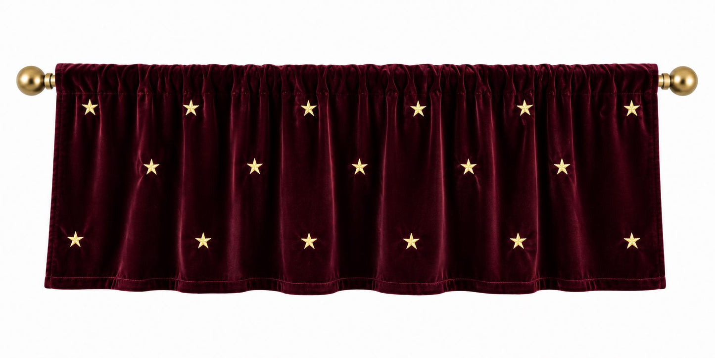 Velvet Star Embroidered Window Valance Gold Star Velvet Valance 2" Rod Pocket Custom Widths Farmhouse Window Treatment by Home Heart Brands