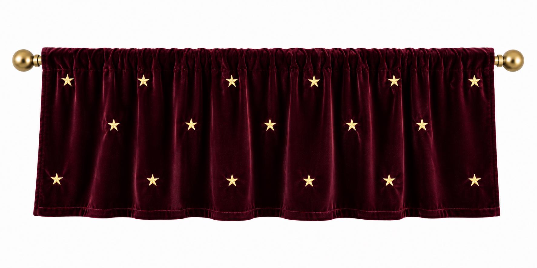 Velvet Star Embroidered Window Valance Gold Star Velvet Valance 2" Rod Pocket Custom Widths Farmhouse Window Treatment by Home Heart Brands