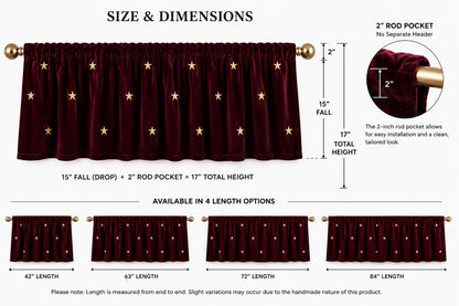 Velvet Star Embroidered Window Valance Gold Star Velvet Valance 2" Rod Pocket Custom Widths Farmhouse Window Treatment by Home Heart Brands