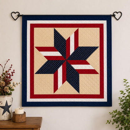 Primitive Americana Star Quilted Table Topper & Wall Hanging,  Country Farmhouse Quilt Decor by Home Heart Brands ( made in India)