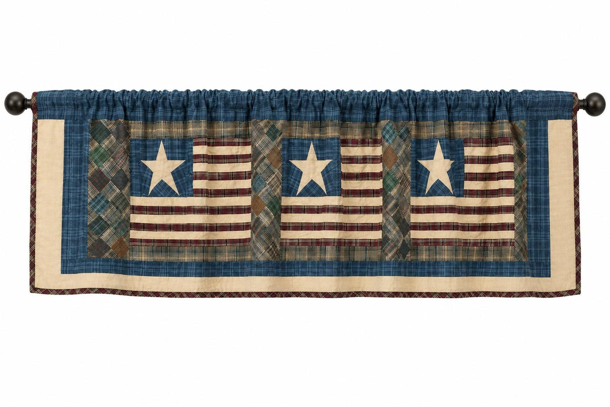 Primitive Americana Flag Patchwork Window Valance – Rustic Country Farmhouse Curtain Topper 73"x17" by Home Heart Brands
