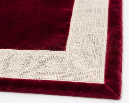 Burgundy Micro Velvet Table Runner with Ivory Lurex Jute Border Rustic Luxury Farmhouse Dining Decor by Home Heart Brands(made in INDIA)