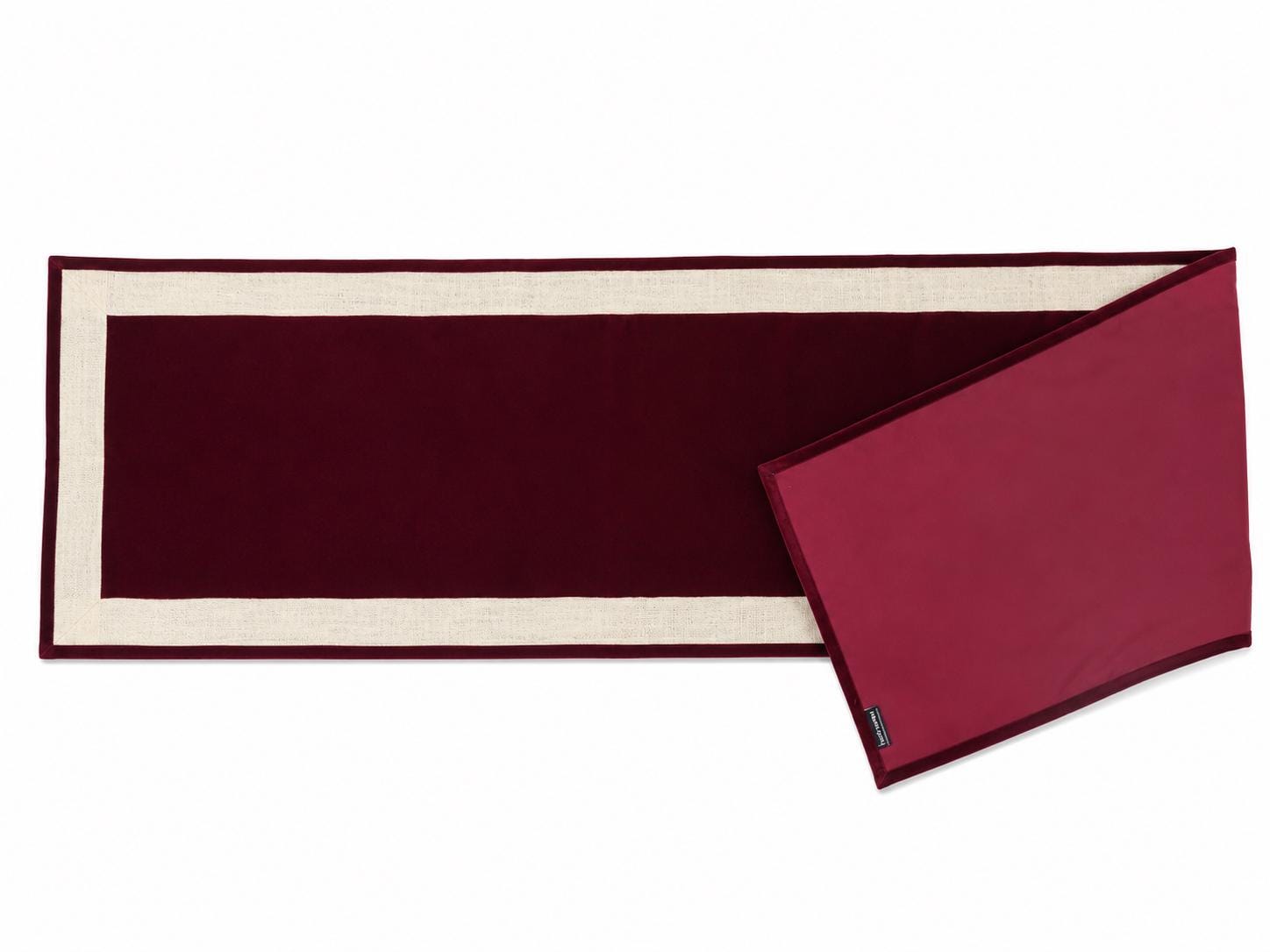 Burgundy Micro Velvet Table Runner with Ivory Lurex Jute Border Rustic Luxury Farmhouse Dining Decor by Home Heart Brands(made in INDIA)