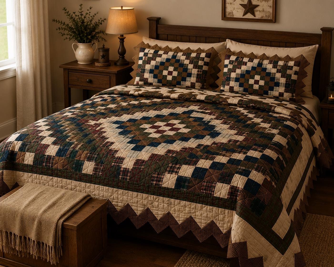 Make to order: Trip Around the World Zig Zag Hand Quilted Bedspread Quilt, Country Patchwork Bedding by HOME HEART BRANDS (Made in India)