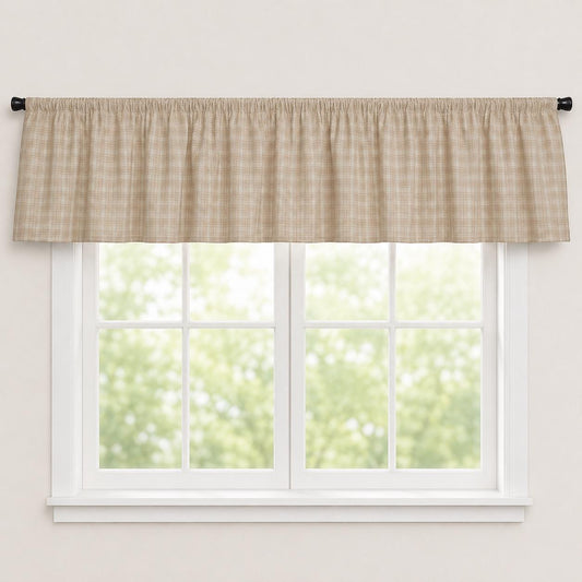 Beige Plaid Window Valance 17"x73" , Farmhouse Country Curtain Topper, Rustic Kitchen Window Treatment by HOME HEART BRANDS (Made in India)