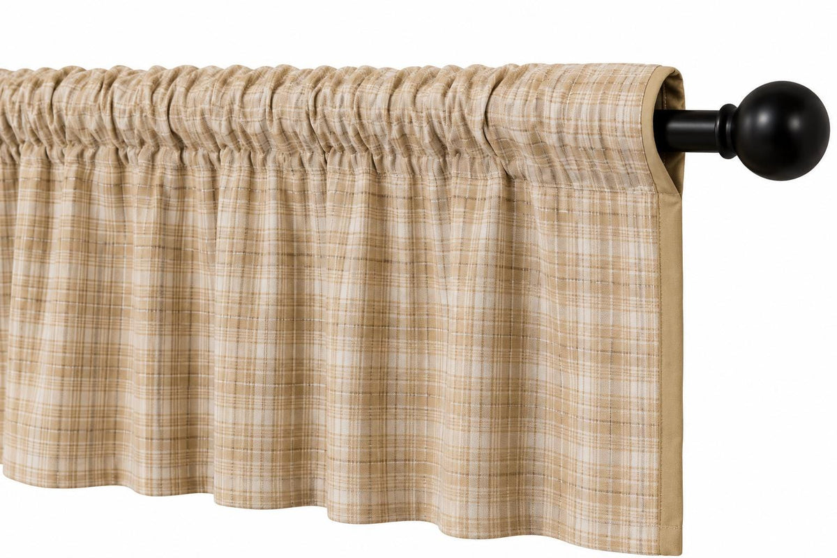 Beige Plaid Window Valance 17"x73" , Farmhouse Country Curtain Topper, Rustic Kitchen Window Treatment by HOME HEART BRANDS (Made in India)