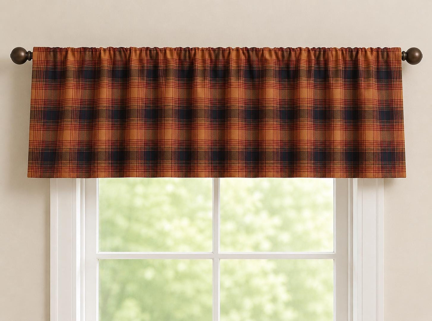 Burnt Rust Plaid Window Valance 17"x73" , Farmhouse Country Curtain Topper, Kitchen Window Treatment by HOME HEART BRANDS (Made in India)